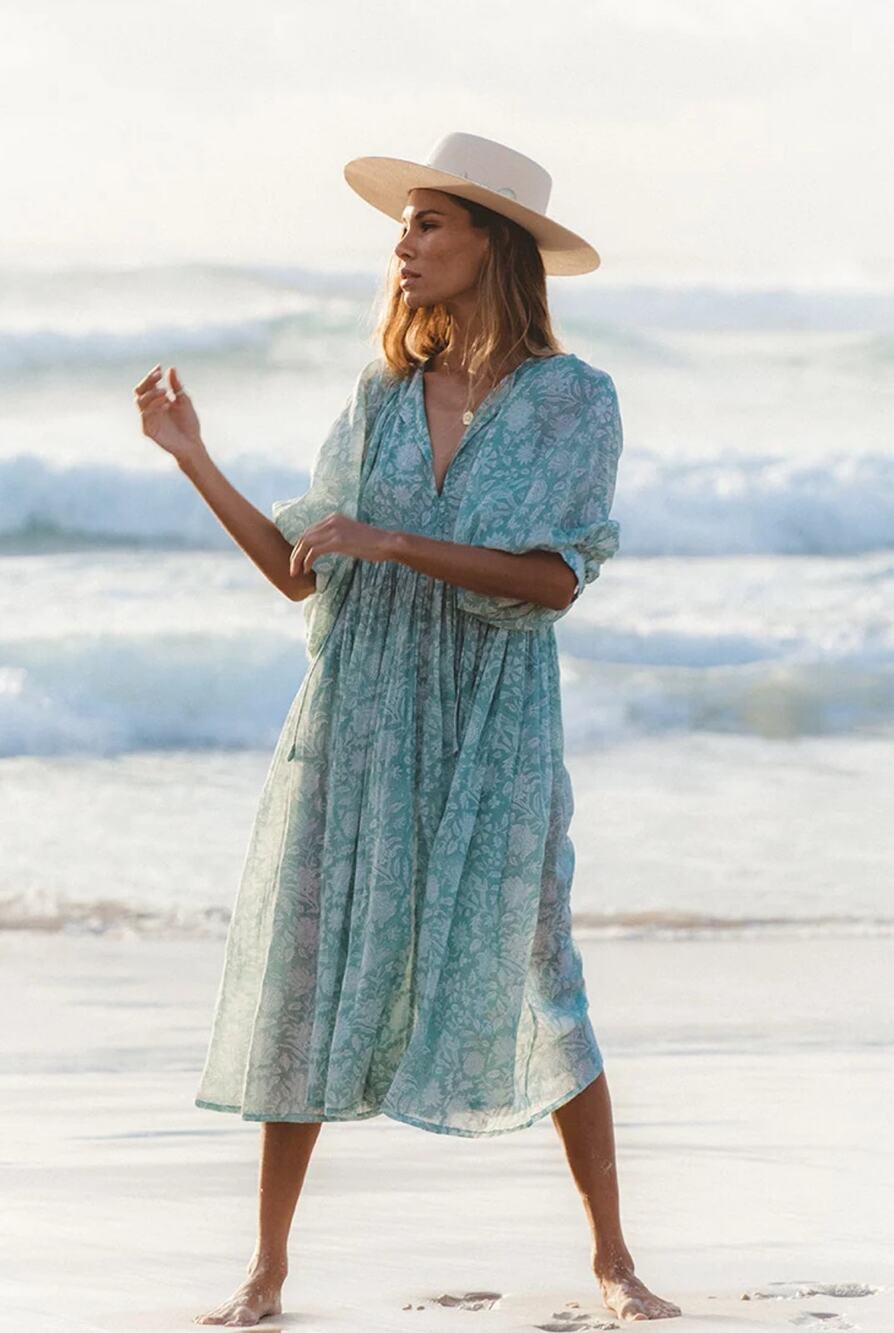 EUC Daughters of India KYRA MIDI DRESS, Color Jade, Size Small